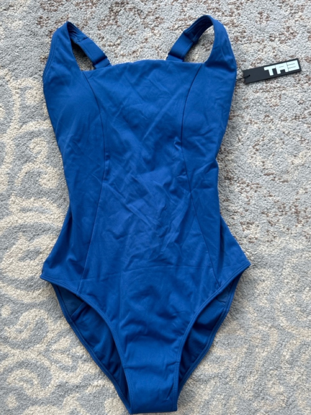 TA3 Squarey Snatched Waist Corset Back Swimsuit Navy Large Regular/ Long